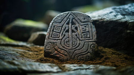 An ancient stone with a design on it, AIの素材