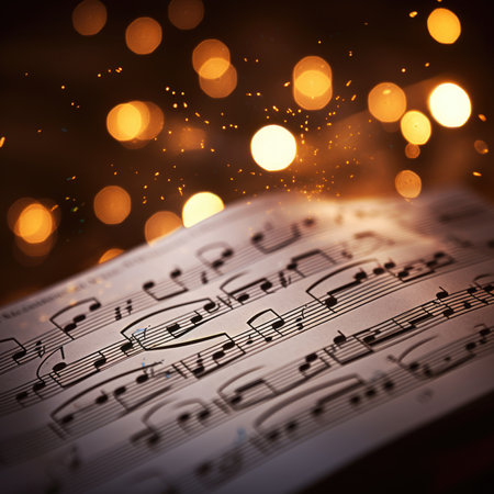 A sheet of music with lights on it, AIの素材
