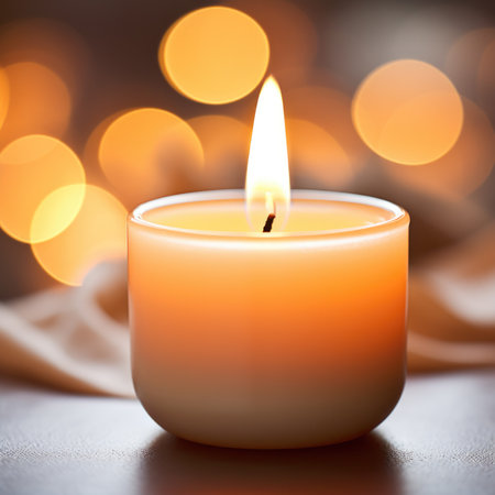 A candle is lit in front of a blurred background, AIの素材