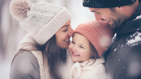 A family is smiling in the snow, AIの素材
