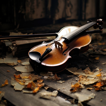 A violin laying on the ground in a room, AIの素材