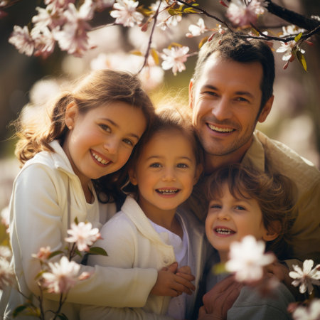 A man and two children, AIの素材