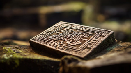 An ancient stone with an intricate design on it, AIの素材