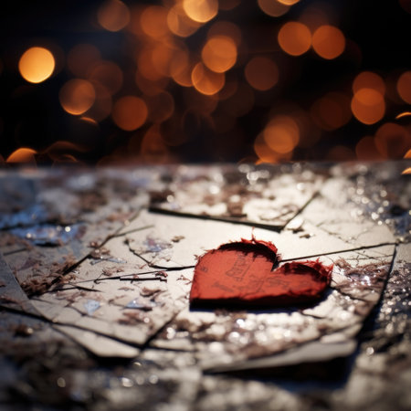 A broken heart is sitting on top of a pile of broken pieces, AIの素材