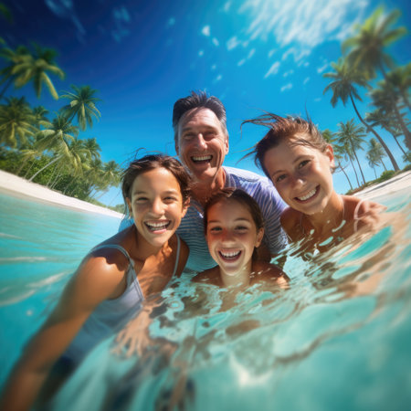 A family of four swimming in the ocean, AIの素材