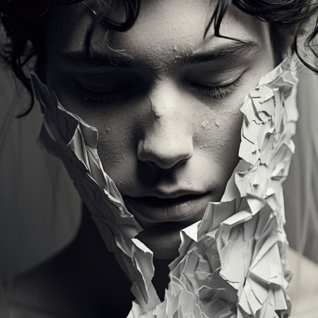 A man with his face covered in paper, AIの素材