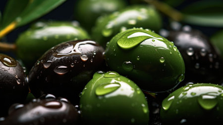 Olives with water droplets on them, AIの素材
