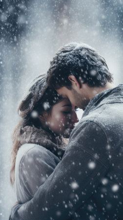 Couple in winter snow, AIの素材