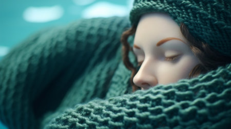 A woman is sleeping in a green sweater, AIの素材