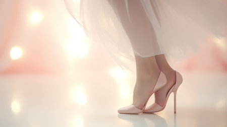 A womans legs in high heels are standing on a white background, AIの素材