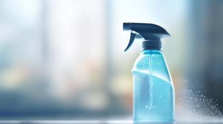 A bottle of cleaning spray with a blue liquid, AIの素材