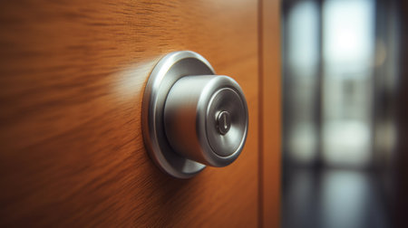 A close up of a door knob on an open wooden wall, AIの素材