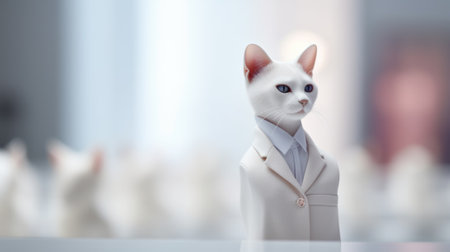 A white cat wearing a suit and tie, AIの素材