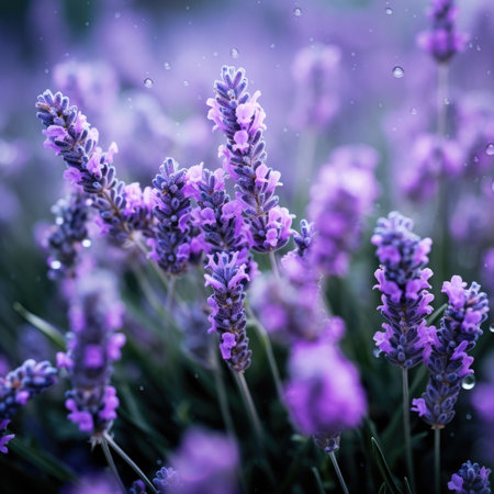 Lavender flowers in the rain, AIの素材