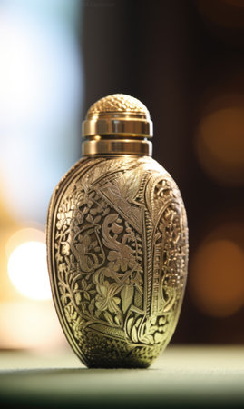 A golden snuff bottle sitting on a table, AIの素材