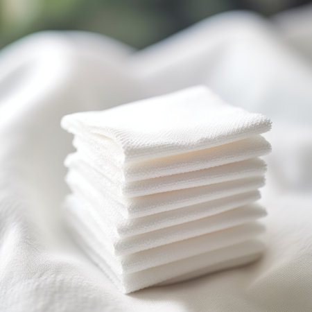 A stack of white cloths on a bed, AIの素材