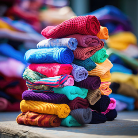 A stack of colorful socks on a table, AIの素材