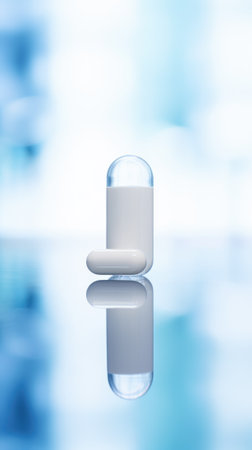 A pill sitting on a table with blue water, AIの素材