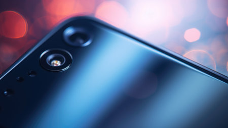 The back of a black smartphone with bokeh lights, AIの素材