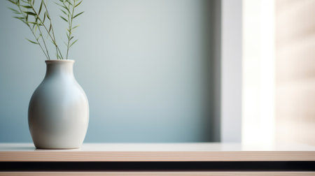 A white vase with a plant in it sitting on top of the table, AIの素材