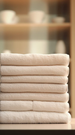 A stack of white towels on a table, AIの素材