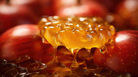Honey and apples are being drizzled over each other, AIの素材