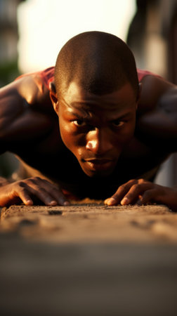 A man is doing push ups on a wooden wall, AIの素材