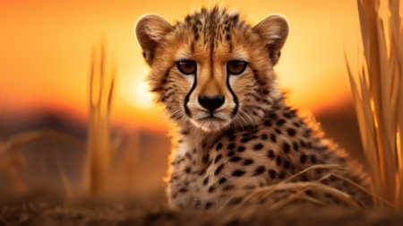 Cheetah cub in the sunset, AIの素材
