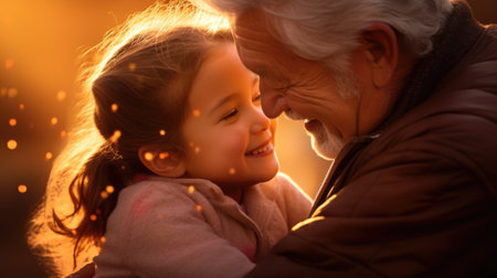 Grandfather and granddaughter sharing a moment of happiness, AIの素材