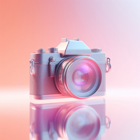 An old camera is sitting on a bright background, AIの素材