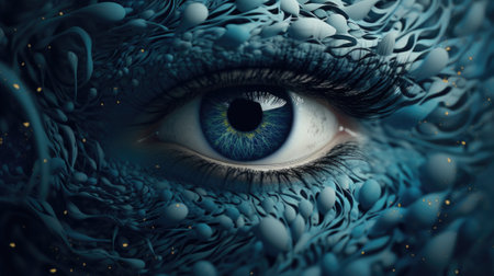A blue eye with a lot of blue and green in it, AIの素材