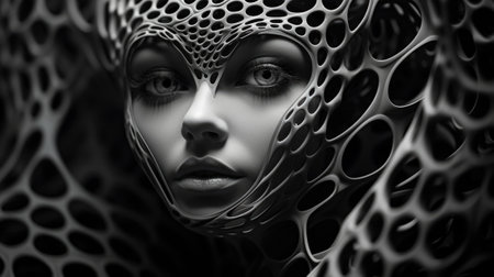 A woman with a face made of holes, AIの素材