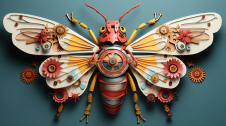 A colorful paper cutout of a butterfly with gears, AIの素材