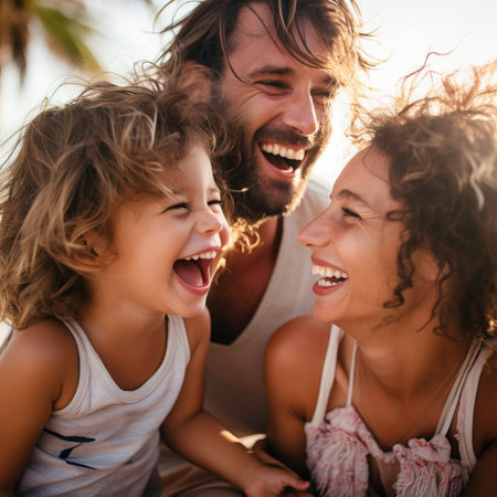 A family laughing together on the beach, AIの素材