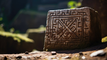 Ancient stone carving in the jungle, AIの素材
