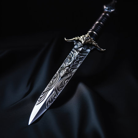 A dagger with a black background and a silver blade, AIの素材