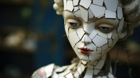 A close up of a doll with broken pieces, AIの素材