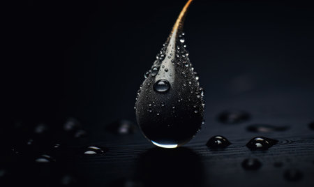 A drop of water drops on a black background, AIの素材