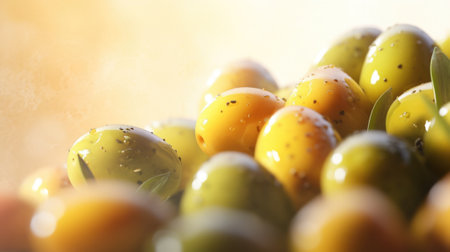 A close up of a bunch of green olives, AIの素材
