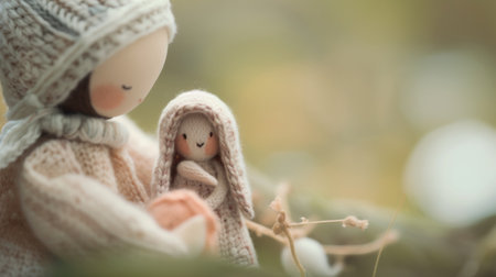 A doll with a baby in a knitted hat, AIの素材