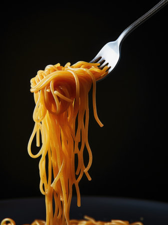 A fork is holding a piece of spaghetti, AIの素材