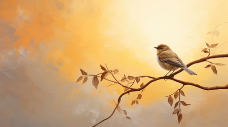 A painting of a bird perched on top of the branch, AIの素材