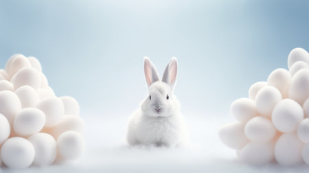 A white rabbit surrounded by many eggs, AIの素材