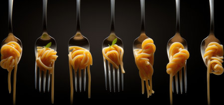 Six forks with spaghetti on them, AIの素材
