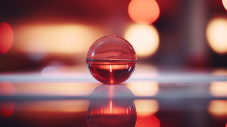 A red glass ball sitting on a table, AIの素材