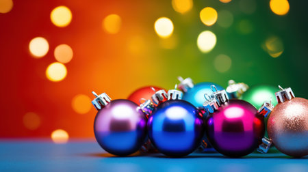 Colorful rainbow gay christmas ornaments on a colorful background, AIの素材