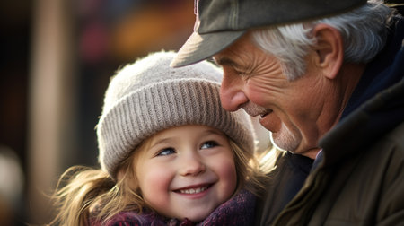 An older man and a little girl smiling, AIの素材