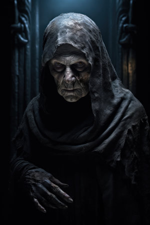 An elder evil witch in a dark robe, AIの素材