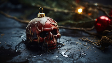 A skull ornament with a christmas tree and candles, AIの素材