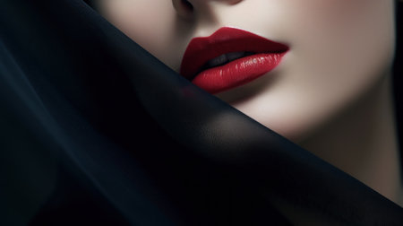 A woman with red lips and a black veil, AIの素材